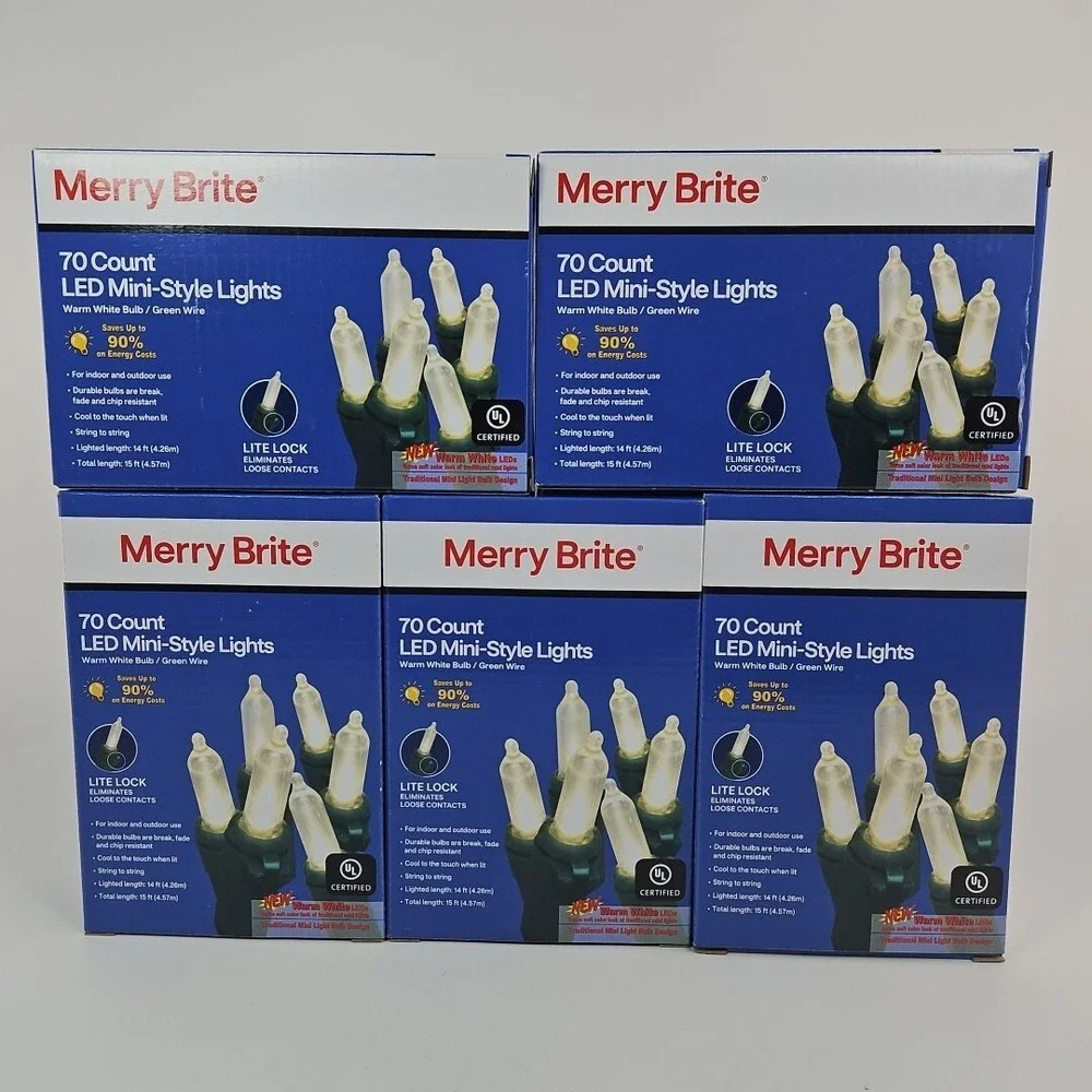 Christmas Holiday 70ct LED Mini String Lights Warm White Merry Brite Lot Of‎ 5